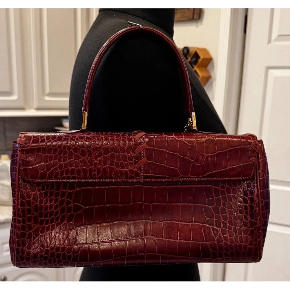 Yves Saint Laurent YSL Vintage ReddishBrowns Croc Leather‎ Tote  7x12.5x4